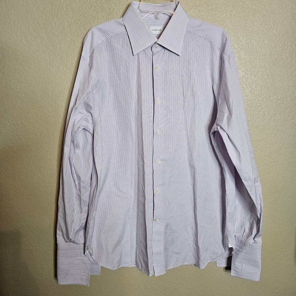 Ermenegildo Zegna Purple Stripe Dress Shirt Regular Fit French‎ Cuff Mens